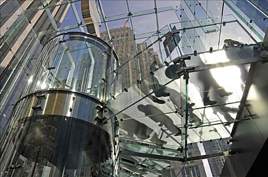 玻璃,入口,苹果,零售店,第五大街,曼哈顿,纽约,美国