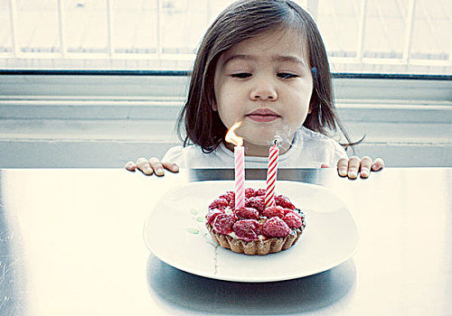 小女孩,吹蜡烛,生日蛋糕