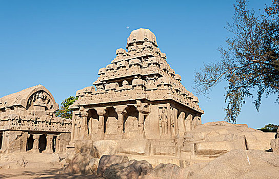 庙宇,马哈巴利普兰,泰米尔纳德邦,印度,亚洲