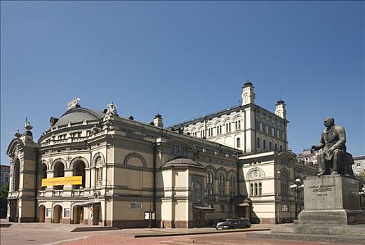 乌克兰,基辅,雕塑,作曲,正面,历史建筑,歌剧,剧院,建筑,风格,巴洛克,地点,蓝天,2004年