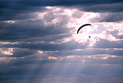 剪影,多云,天空,云,云量,阳光,运动,户外,滑伞运动,爱好,休闲,概念,自由,失重,自然