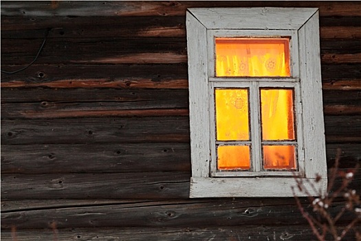 亮光,窗户,乡村,原木,房子