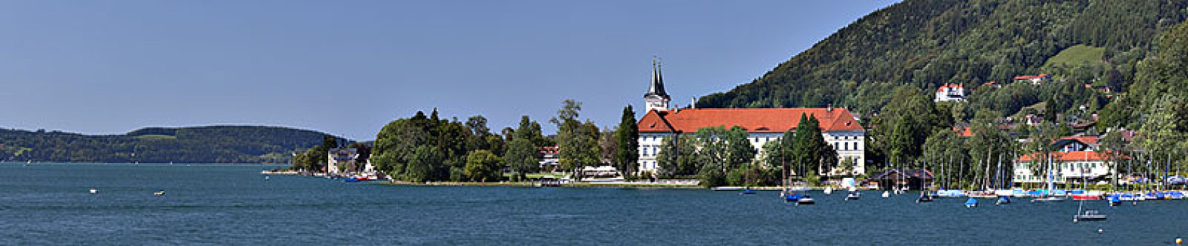 风景,泰根湖,巴伐利亚,酒厂,教堂,上巴伐利亚,德国南部,德国