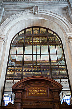 雕刻,文字,室内,纽约公共图书馆,市中心,曼哈顿,纽约,美国
