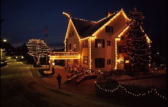 宅邸,圣诞灯光,晚间,东南部,冬天