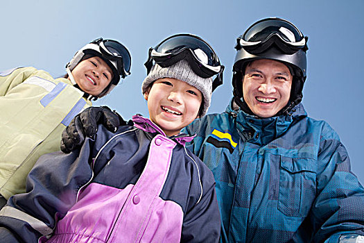 家庭,滑雪胜地,仰视,头像