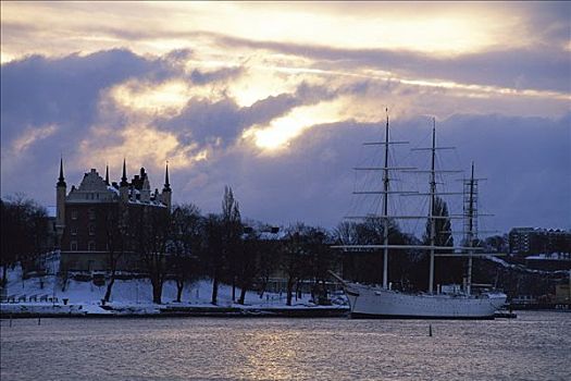 停泊,船,斯德哥尔摩