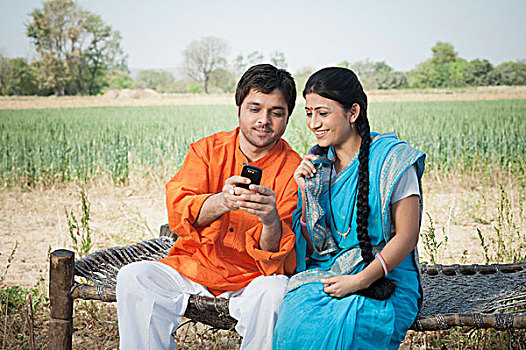 乡村,伴侣,发短信,手机,印度