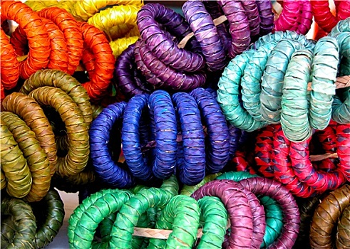 彩色,稻草,编织物,餐巾环,特写