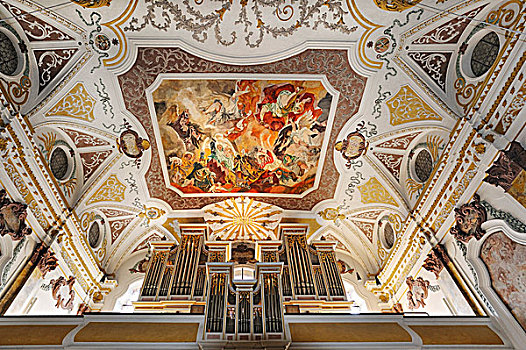 器官,天花板,教堂,慕尼黑,上巴伐利亚,巴伐利亚,德国,欧洲