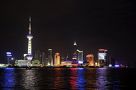 中国,上海,联系,天际线,东方明珠塔,黄浦江,夜晚,亚洲,城市风光,商贸,中心,浦东,高层建筑,电视塔,建筑,地标,景象,目的地