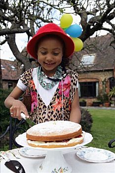 女孩,蛋糕,后院