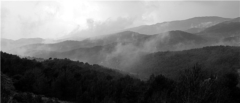 雾,黑色背景,怀特山,全景,风景