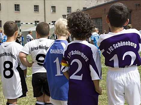 孩子,球员,后视图,不同,紧身衣,数字,柏林,德国,欧洲