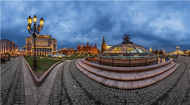 全景,广场,莫斯科,克里姆林宫,晚上,俄罗斯