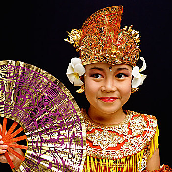 印度尼西亚,巴厘岛,乌布,舞者,满,服饰,拿着