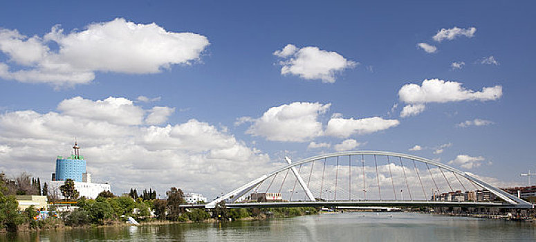 吊桥,河,塞维利亚,安达卢西亚,西班牙