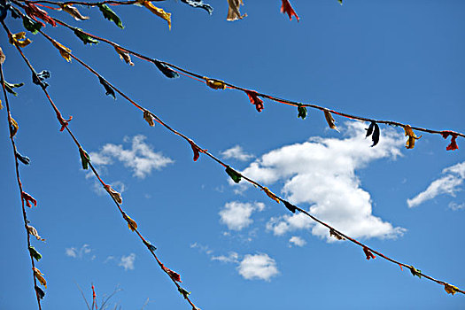 经幡,蓝天白云,prayerflagsininnermongolia