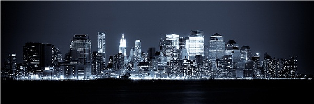 纽约,全景,曼哈顿,天际线,夜晚