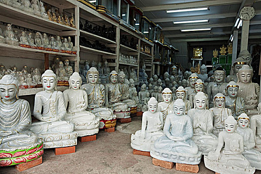 白色,大理石,佛像,出售,大金塔,居民区,仰光,分开,缅甸