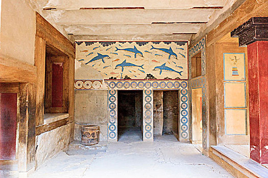 壁画,海豚,克诺索斯,宫殿,2000年,城市,克里特岛,希腊