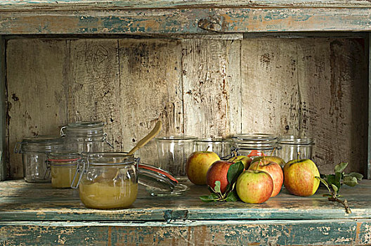乡村,安放,蜜饯苹果,罐头瓶,新鲜,苹果