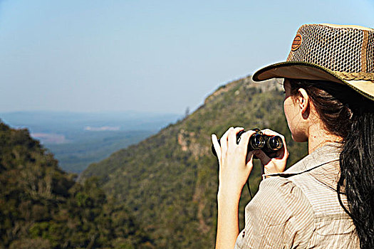 女人,双筒望远镜,峡谷,德拉肯斯堡,悬崖,南非