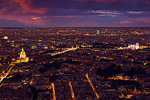 巴黎,城市,俯视,日落,法国