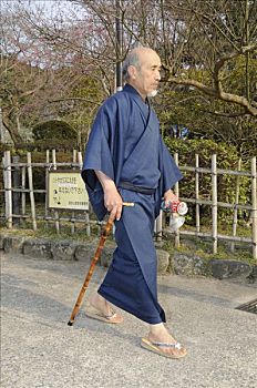 老人,日本,男人,穿,和服,散步,京都,亚洲