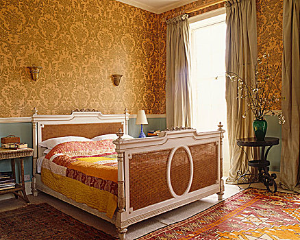 旧式,法国,床,遮盖,彩色,拼合,被子,金色,壁纸