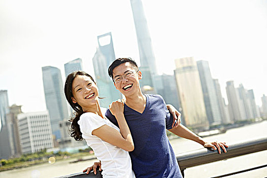 游客,情侣,微笑,桥,外滩,上海,中国