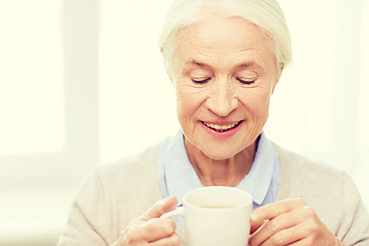 高兴,老年,女人,茶杯,咖啡