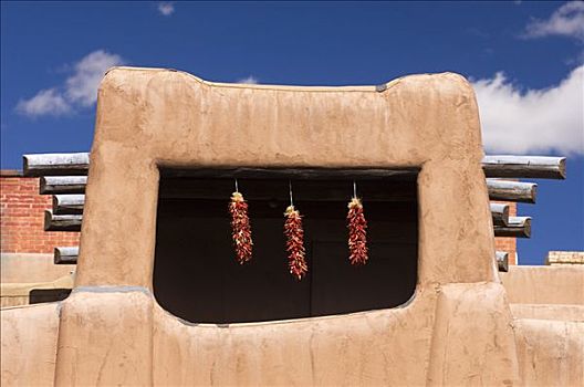 辣椒,悬挂,窗户,土坯建筑,新墨西哥,美国