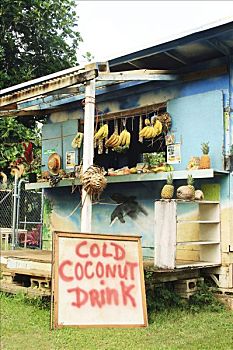 夏威夷,瓦胡岛,老,小屋,水果,椰子,饮料,出售