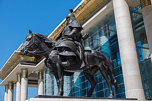 蒙古,乌兰巴托,国会大厦,政府,宫殿,雕塑,两个