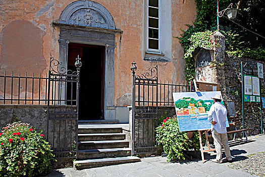 艺术,画家,绘画,街道,波托菲诺,利古里亚,意大利,欧洲