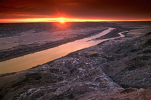 日落,上方,岩石,地平线,德兰赫勒,艾伯塔省,加拿大