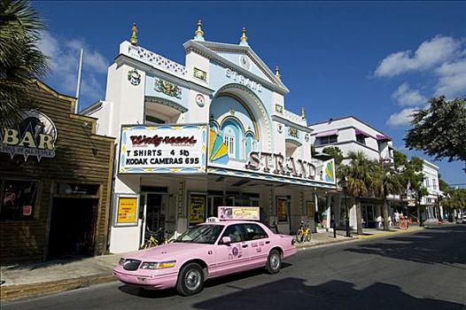 粉色,出租车,驾驶,过去,百货公司,基韦斯特,佛罗里达,美国