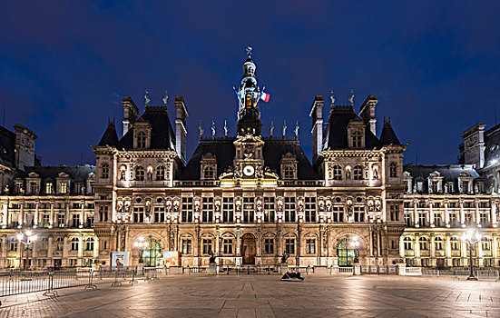 市政厅,夜晚,德威饭店,巴黎,法兰西岛,法国,欧洲