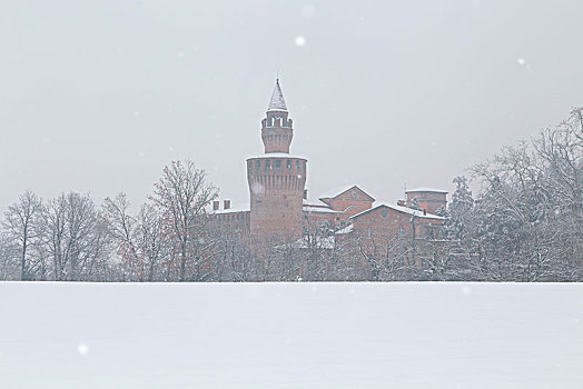 城堡,下雪,艾米利亚罗马涅,皮亚琴察,意大利