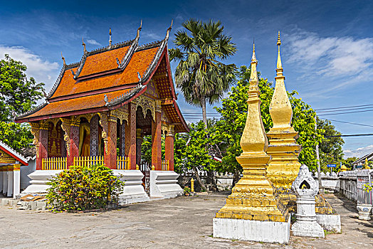 寺院,琅勃拉邦,露天市场,佛教寺庙,老挝