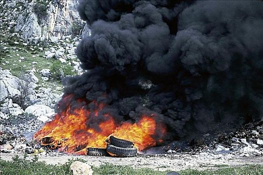 燃烧,轮胎,黑色,烟雾,火,火焰,废物处理