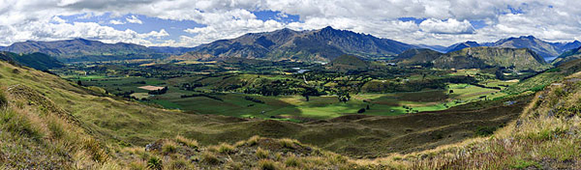 全景,山谷,壮观,山脉,背影,皇后镇,奥塔哥,南岛,新西兰,大洋洲