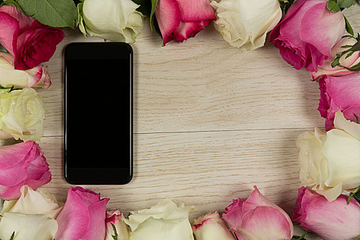 手机,围绕,玫瑰花