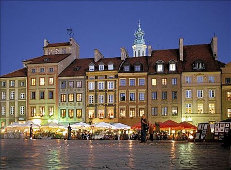 波兰,华沙,老城广场,围绕,中世纪,墙壁,地区,世纪,局部,旅游胜地,咖啡馆,餐馆,商店