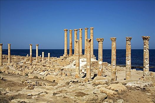 寺庙,伊希斯,远眺,地中海,萨布拉塔,利比亚