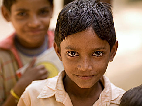 肖像,两个,微笑,男孩,拉贾斯坦邦,印度