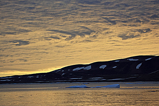 格陵兰,东方,浮冰,沿岸,风景,山景,晚霞