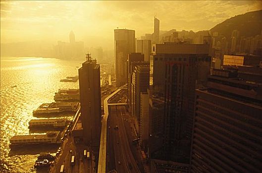 俯拍,摩天大楼,城市,香港