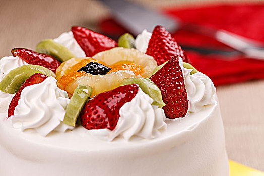 水果,上面,蛋糕,特写,白色,多样
